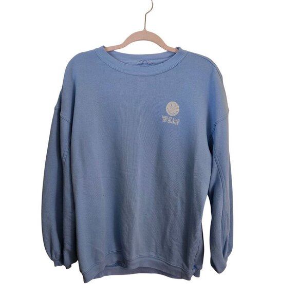 Aerie Smiley Real Crew Oversized Baby Blue Sweatshirt Trending Size XS - Picture 2 of 9